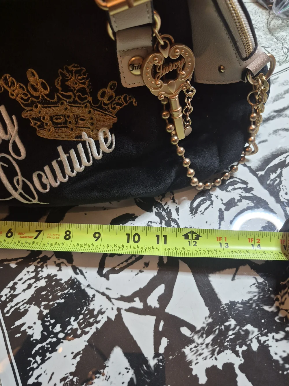 Juicy Couture Black and White Embroidered Crown Satchel